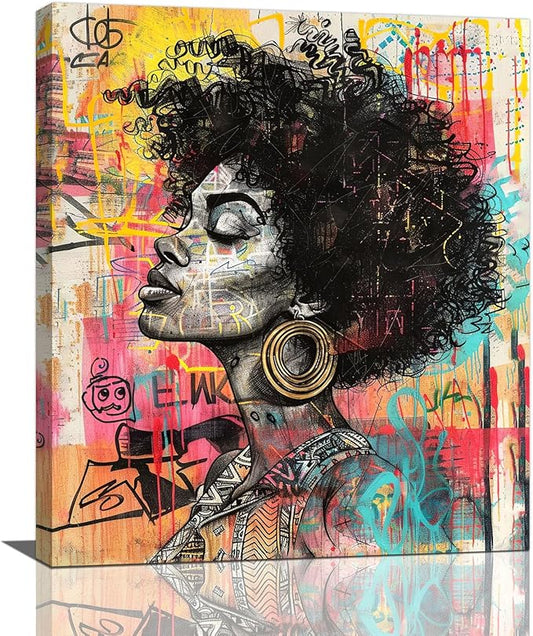Quorin African American Wall Art Banksy Graffiti Black Woman Pictures Black Girl Wall Decor Canvas Print Painting Artwork for Bathroom Living Room Bedroom 20"x24"