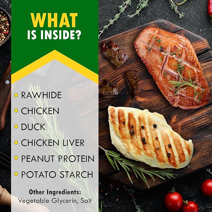 Dog Treats Rawhide Sticks Wrapped with Chicken 11 oz Pet Natural Chew Treats - Grain Free Meat & Human Grade Dried Snacks - Best for Small & Large Dogs (10.6 Ounce (Pack of 1), Triple Sticks)