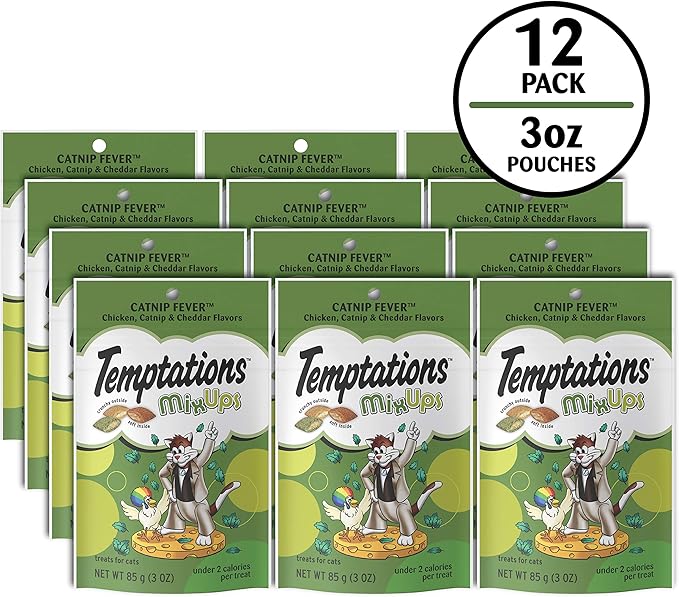 Temptations MixUps Catnip Fever Flavor Crunchy and Soft Cat Treats, 3 oz. Pouch (Pack of 12)