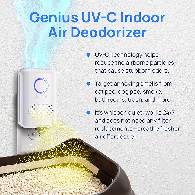 Clarifion ODRx - UV-C Cat Odor Deodorizer & Eliminator, Removes Cat Pee Smell, Filterless, Quiet, Compact Air Freshener for Bedrooms, Living Rooms, Litter Box Areas, Eliminates Ammonia Odors