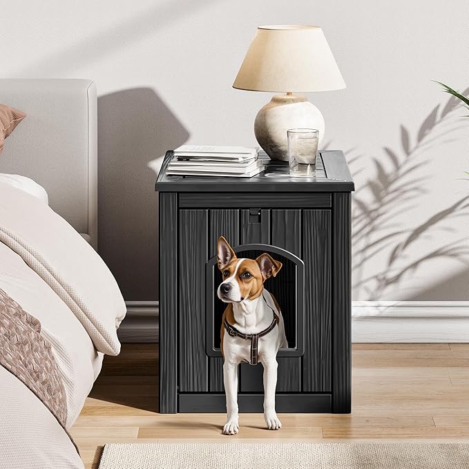 Outdoor & Indoor Dog House for Weatherproof and Stylish Furniture, Insulated Dog House Outdoor, Multi - Use for Small and Medium Dogs (Black, 22.8" L × 17.7" W × 21.7" H)