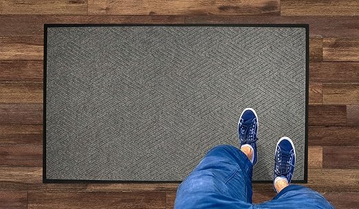 WaterHog Diamond | Commercial-Grade Entrance Mat with Rubber Border – Indoor/Outdoor, Quick Drying, Stain Resistant Door Mat (Medium Grey, 4' x 12')