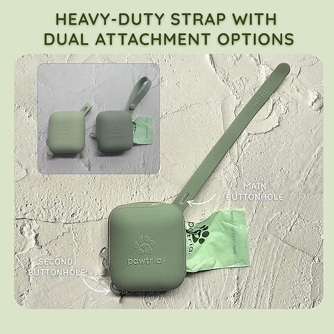 Pawtria Eco Duo Set: Home Compostable Dog Poop Bags (120) + Premium Silicone Dog Poop Bag Dispenser (3.25"H X 2.75"L), BPA-Free, Leak-Proof, Biodegradable, Zero Waste, Supports Rescue Dogs