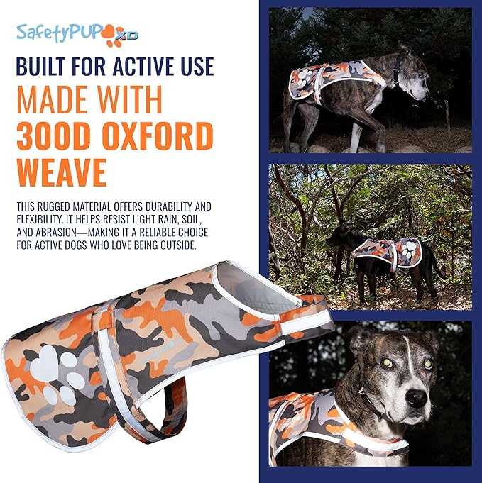 Dog Reflective Vest – Hi-Vis Fluorescent Visibility That Helps to Safeguard Your Pet On/Off Leash in Urban & Rural Areas (Camo, Medium)