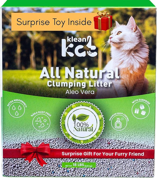 All Natural Clumping Cat Litter – Multiple Scents – Low Dust, Odor Control – (Aloe Vera) 18 lb - Surprise Toy Inside