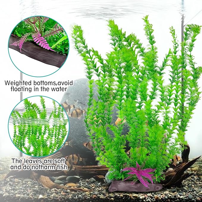 Hamiledyi Aquarium Plastic Plants Aquarium Decor Artificial Fish Tank Plants,Tall Fish Tank Decorations, Extra Large Aquarium Plant 20.4-inch Tall,2PCS