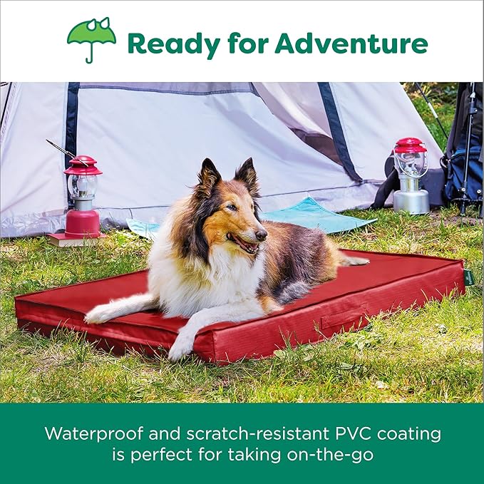 FurHaven Cooling Dog Bed – XXL Foam Mattress for Joint Pain Relief, Waterproof Liner, Removable Washable Cover, Durable for Outdoor Use, Deluxe Grid Indoor/Outdoor Bed – Red, Jumbo Plus