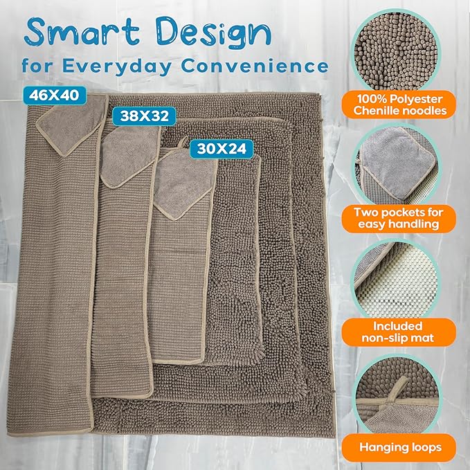 Pet 2-in-1 Dog Towel & Mat – Transforms from Drying to Bath Mat, Ultra Soft, Absorbent & Quick-Drying, Machine Washable Dog Towels with Detachable Non-Slip Mat and Hand Pockets (Large)