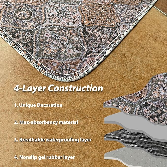 nunubaby Washable Pee Pads for Dogs, Stylish, Non-Slip and Leak-Proof Pee Pads. Reusable Potty Pads for Dogs for Crates and Floors.(Brown/Multi, 54" x54")