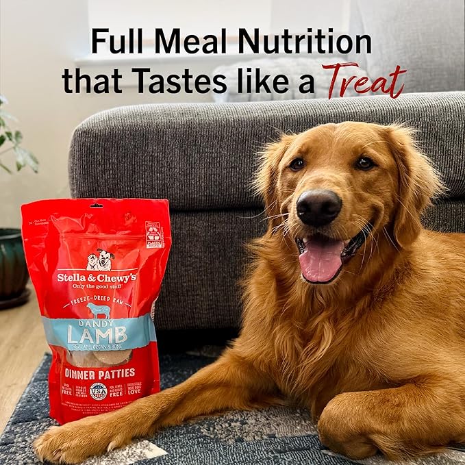 Stella & Chewy's Freeze-Dried Raw Dinner Patties - Dandy Lamb Recipe - High Protein Grain-Free Puppy & Dog Food - Perfect For Picky Eaters - 5.5 oz