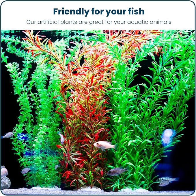 3PCS Artificial Aquarium Plants Set Extra Large - Big Natural Looking Plastic Decoration for Fish, Axolotl and Turtle Tanks – Tall Realistic Tank, Swamp and Pond Fake Plant Decorations.