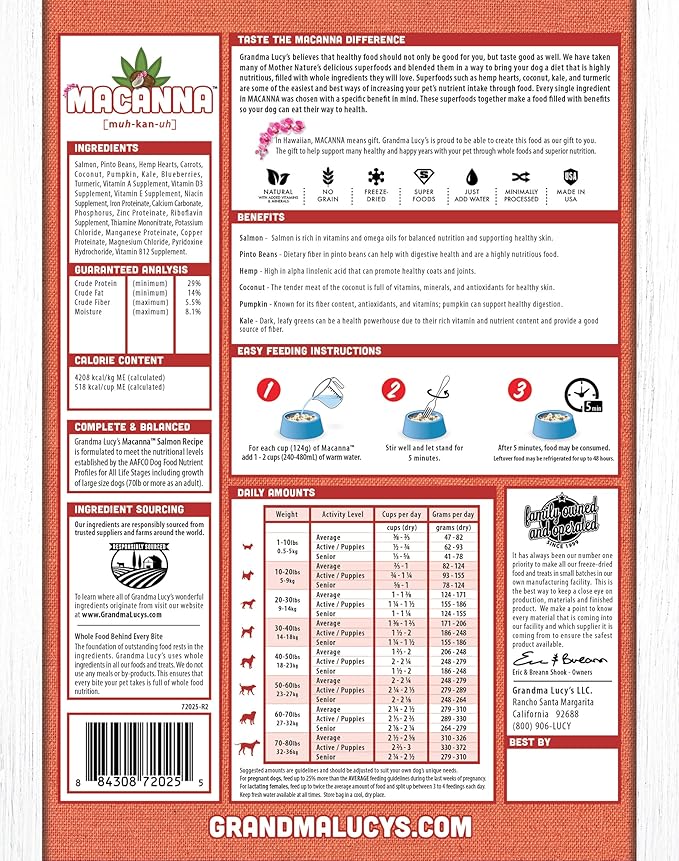 Grandma Lucy's Macanna Freeze Dried Grain Free Salmon Recipe Dog Food 1 Lbs, Model Number: 884308721252