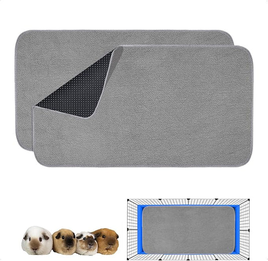 Guinea Pig Cage Liner, 2 Pack - Washable, Reusable, Leakproof Fleece Bedding Pads for Small Animals with Anti-Slip Bottom - for C&C 2X4 Area, Gray