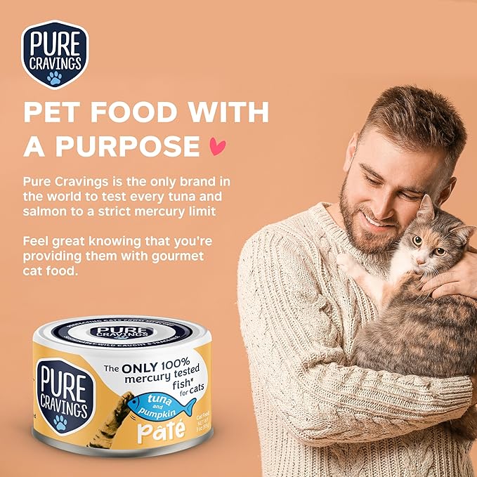 Tuna and Pumpkin Pate, Canned Wet Cat Food, 100% Mercury-Tested, Moist Can Fish, Grain-Free Protein, Non-GMO, 12 Pack