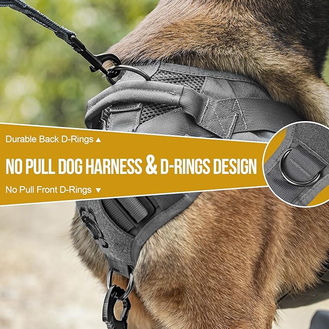 OneTigris Tactical No Pull Dog Harness for Small Dogs, Mesh Design Service Dog Vest Breathable Military Dogs Molle Vests with Handles, Harness for Walking Hiking Training