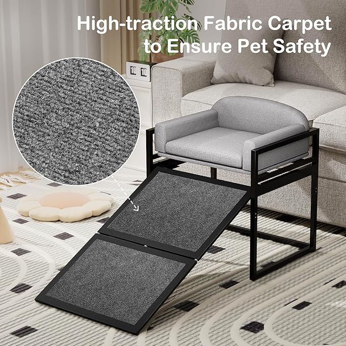 Pet Stairs Ramp Doggie Stairs with Seat,Extra Wide Seat Mate Chair Ramps Puppy for High Bed Couch Office,Non Slip Dachshunds Ladder,Pet Step for Small Dogs,Cat Ladder Grey(Hold Up to 100 lbs)