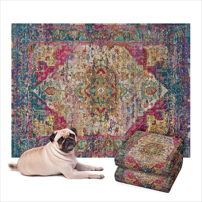 LOVEWAG Washable Dog Pee Pads, 24" x 16", Waterproof, Non-Slip, Super Absorbent, Reusable Machine-Washable, 2-Pack (Bohemian Jewel)