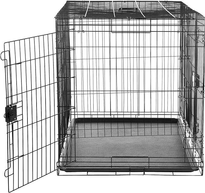 Amazon Basics Durable, Foldable Metal Wire Dog Crate with Tray, Double Door, 48 x 30 x 32.5 in, Black