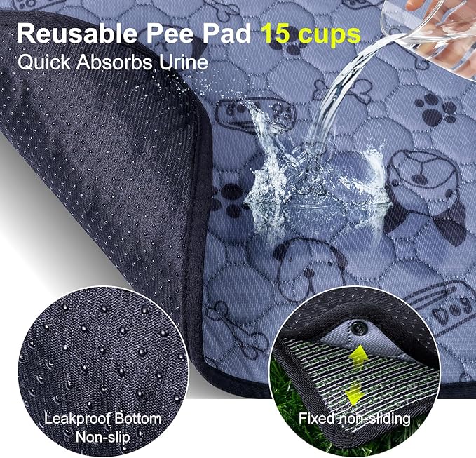 Pee Pads for Dogs with Fake Grass, 32" x 24" Indoor Artificial Grass for Dogs Potty, Lawn Pee Pads for Doggie Washable, Reusable and Lawn for Replacement, Puppy Training Litter Box for Outdoor Patio