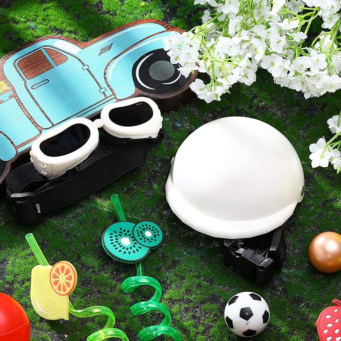 Frienda Dog Helmet and Goggles, UV Protection Doggy Sunglasses and 4 Inch Padded Puppy Motorcycle Helmet Adorable Dog Goggles with Adjustable Belt for Small Dogs Puppy Riding(White,S)
