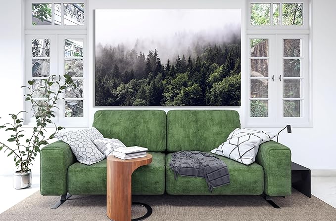 Nature Wall Art Prints - Ocean Forest Mountain Lake Canvas Landscapes - Small to Extra Large Living Room Bedroom Kitchen Bathroom Décor (Foggy Pine Forest, 28L" x 41W")