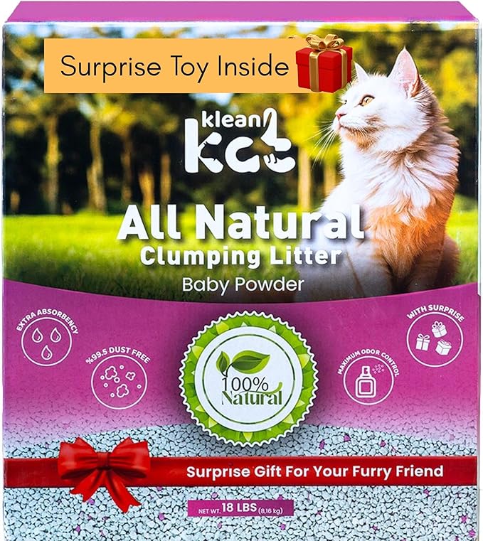 All Natural Clumping Cat Litter – Multiple Scents – Low Dust, Odor Control – Baby Powder 18 lb - Surprise Toy Inside