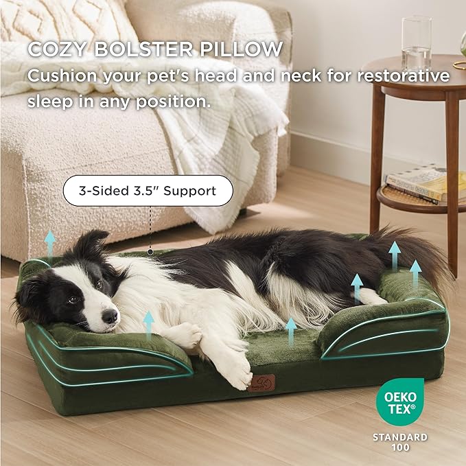 Bedsure Orthopedic Dog Beds Large Sized Dog - Washable Large Dog Cat Bed Waterproof, Comfort Dogs Couch Sofa with Washable Removable Cover, Pet Bed with Nonskid Bottom, Moss Green, 35"