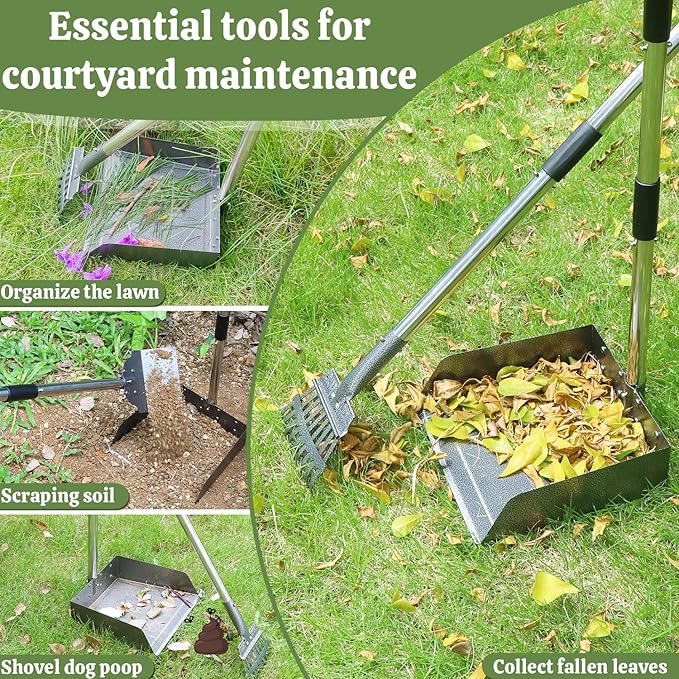 T2Y Pooper Scooper, Extra Long Handle Dog Pooper Scooper, Adjustable Stainless Steel Rake & Extra Large Tray, Antirust & Durable Poop Scoopers for Yard, Lawn, Snowfield, Suitable for Multi-Dog Family