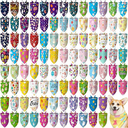 100 Pcs Dog Bandanas Bulk Pet Bibs Colorful Triangle Scarf Pet Bandanas for Medium Large Dogs Spring Summer Birthday Costume Decoration (Easter)