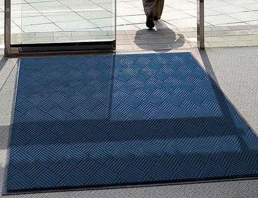 WaterHog Diamond | Commercial-Grade Entrance Mat with Rubber Border – Indoor/Outdoor, Quick Drying, Stain Resistant Door Mat (Navy, 12.2' Length x 3' Width)