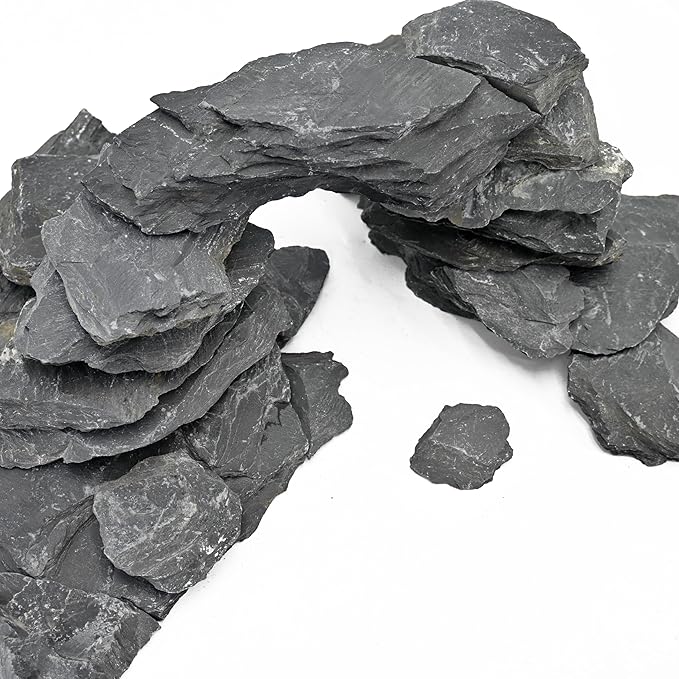 Natural Slate Stone for Aquariums 3 to 10 Inches Perfect Fish Tank Rocks Reptile Basking Stones & Fairy Garden Decor-20LB