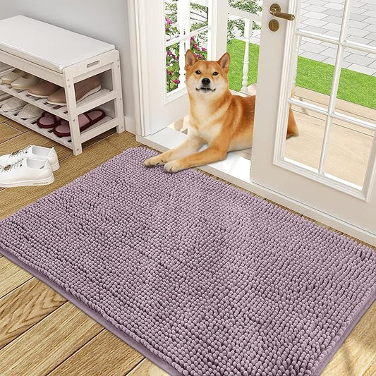 OLANLY Dog Door Mat for Muddy Paws 48x30, Absorbs Moisture and Dirt, Absorbent Non-Slip Washable Doormat, Quick Dry Chenille Mud Mat for Dogs, Entry Indoor Entryway Carpet for Inside Floor, Deep Plum