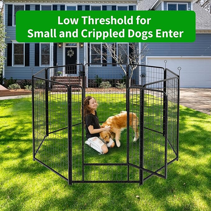 Dog Playpen Outdoor Extra Wide 8 Panels Heavy Duty Dog Fence 50" Height Anti-Rust with Doors Portable for RV Camping Yard, Total 21FT, 35 Sq.ft, Snowy Black