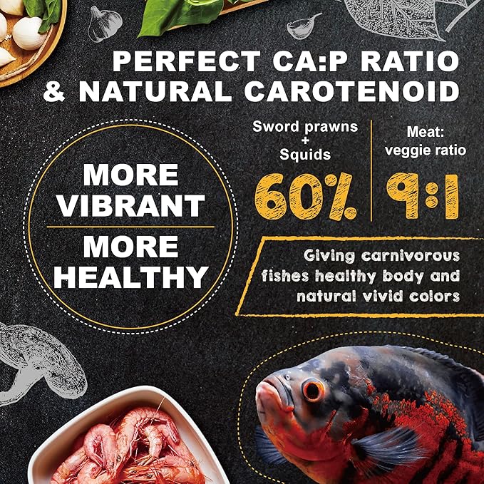 Ultra Fresh Cichlid Sinking Fish Food, Wild Sword Prawns, All Natural Ingredients, Carnivore Pellets for Large Cichlid and Tropical Fish, Royal Cichlid Premium Pellet 4.58 oz