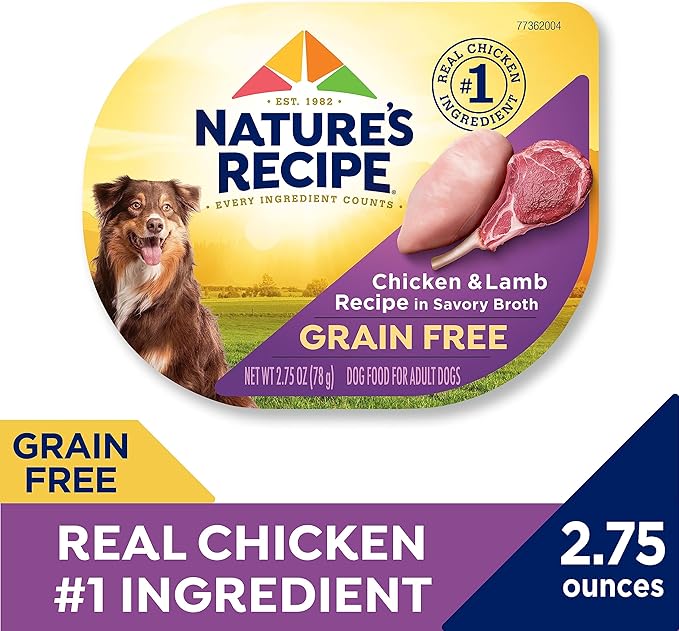 Nature's Recipe Grain Free Chicken & Lamb Recipe in Savory Broth Wet Dog Food, 2.75 oz. Cup, 12 Count