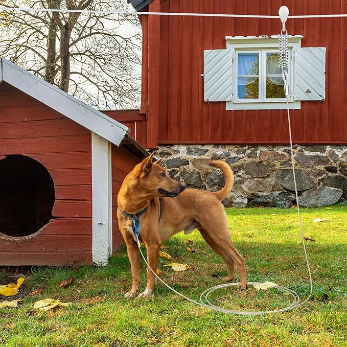 75ft Dog Runner for Yard Large Dog Heavy Duty with Double Shock Absorbers Tangle-Free Aerial Trolley System for Large Dogs Up to 250lbs (Orange)