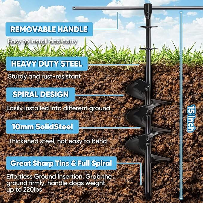 Heavy Duty Dog Tie-Out Cable and Stake for Yard Camping, with 30ft Heavy Duty Cable with Spring, for Small Medium Large Dogs up to 210 lbs, 360°Swivel Dog Run- No Tangle, Spiral Dog Stake