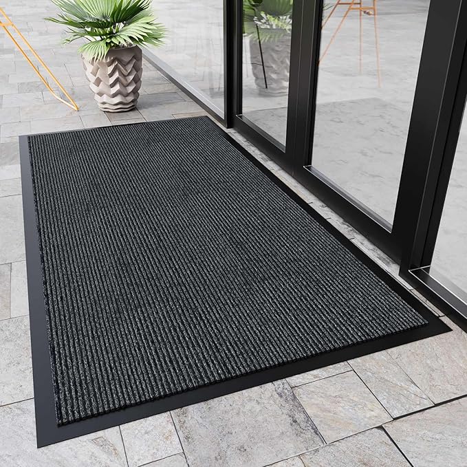 Indoor Outdoor Door Mat, 4’ x 3' Doormat for Entryway, Rubber Backing Non Slip Front Door Mat Outside Entrance, Super Absorbent Commercial Floor Mat for Home Office