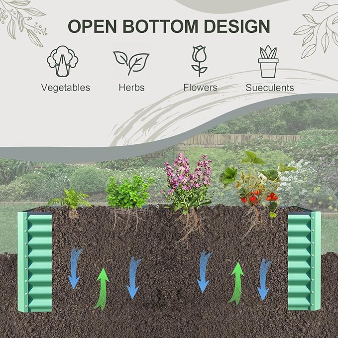 Domi Raised Garden Beds Outdoor, 8x4x2ft Thickening Tall Metal Rectangular Deep Root Box Planter for Vegetables, Flowers, Herbs, and Succulents 2" Deep w/ 456 Gallon Capacity - Green
