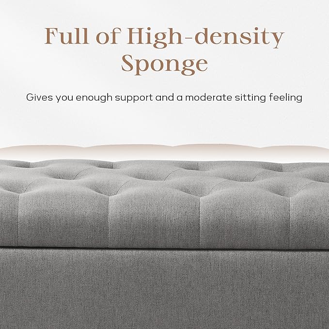 Ottoman with Storage, 48.8" Fabric Storage Ottoman Bench with Hinge, Bedroom Bench, Upholstered Benches with Seating for Living Room, Entryway (Grey)