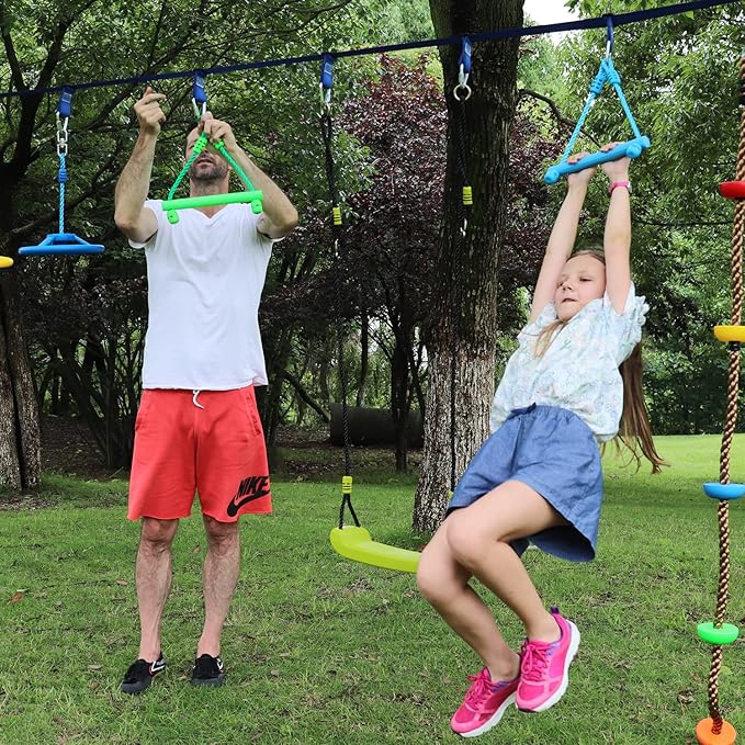 Rainbow Craft 3-Pack Kids Ninja Monkey Bars - Trapeze Swing Bars for Ninja Obstacle Course Attachments - 3pc of Blue, Red & Green Color