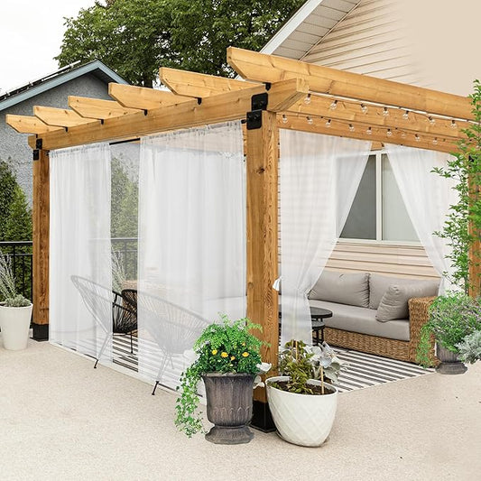 All Weather White Outdoor Sheer Curtains for Patio Waterproof 6 Pcs Rod Pocket Indoor Sheer Voile Curtains for Porch, Balcony, Gazebo, Pergolas, 54x95 Inch, 6 Panels