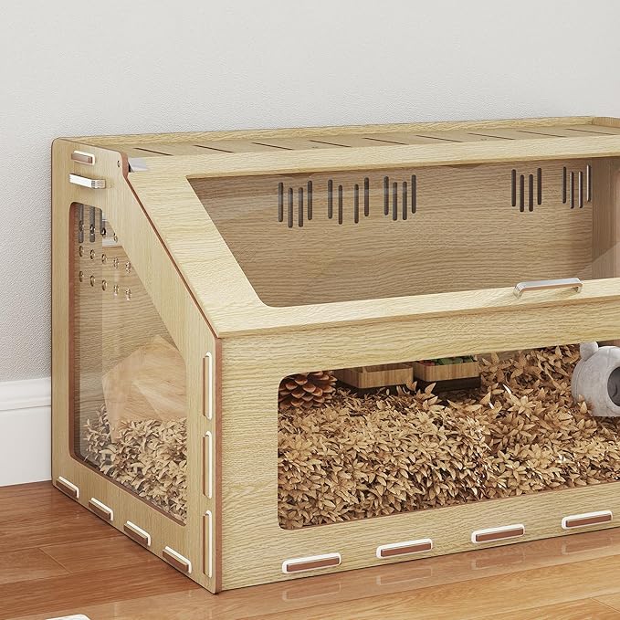 PawHut Hamster Cage with Acrylic Window & Openable Top, 39 inch Rat Cage with Air Vents for Dwarf Hamster, Guinea Pig, Rat, Gerbil, Oak