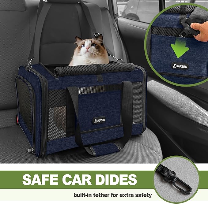 Cat Carrier 18x11x11 United Airline Approved, Top Loader Heavy Duty Softshell Pet Flying Bag 18lbs, Small Dog Chihuahua Crate 5-10 Pounds, Kitty Transport Kennel, Miniature Poodle Case Navy
