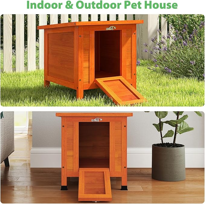 Coziwow Rabbit Hutch, Outdoor Cat House Weatherproof, Bunny Cage Indoor with Openable, Portable Small Animals Shelters with Nonslip Ramp for Hideout Rabbits/Feral Cats/Chicken/Small Animals-Orange