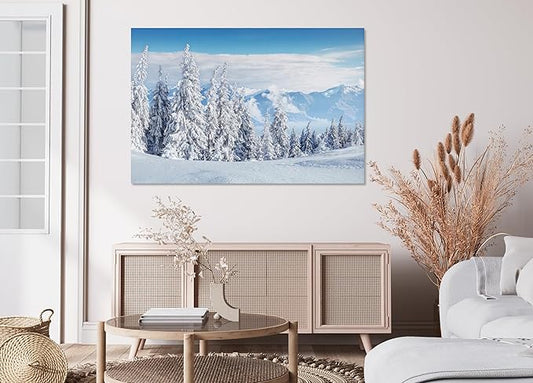 Nature Wall Art Prints - Ocean Forest Mountain Lake Canvas Landscapes - Small to Extra Large Living Room Bedroom Kitchen Bathroom Décor (Snow Covered Trees on Mountain, 16L" x 24W")