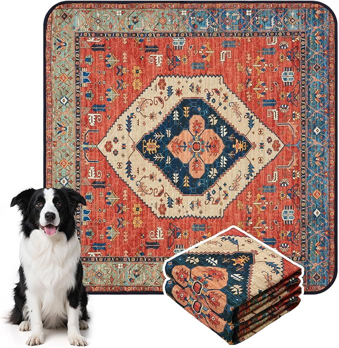 HAOCOO Washable Pee Pads for Dogs, (2 Pack) 3Ft x 3Ft Reusable Puppy Training Pads Super Absorbent Waterproof Whelping Pads,Dark Red Non-Slip Leakproof Potty Pads for Pet Housebreaking