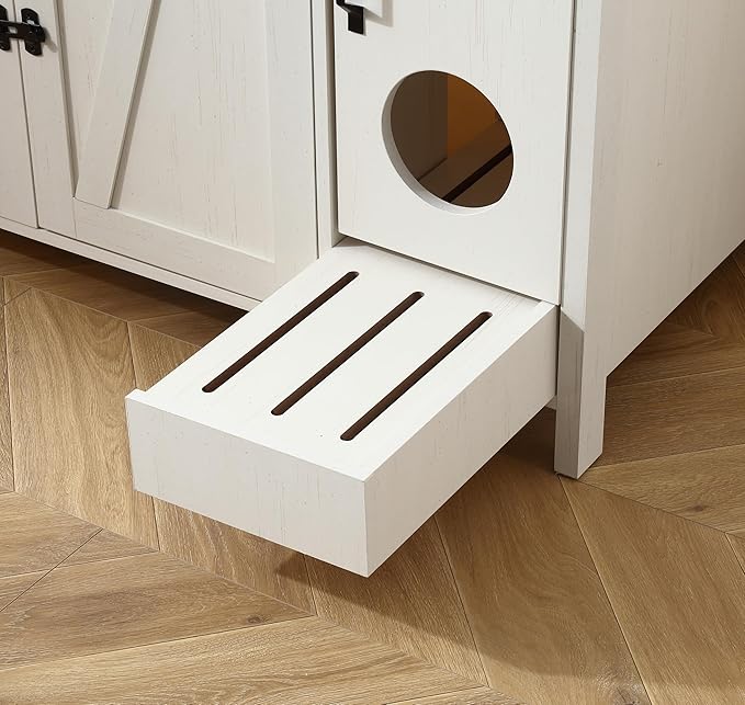 Cat Litter Robot Enclosure, Automatic Litter Box Enclosure for Litter Robot 3/4,Cat-Exclusive entrace for Dog Proof and Fun,Power Outlet for cat Litter Cabinet,Litter Collector,Antique White