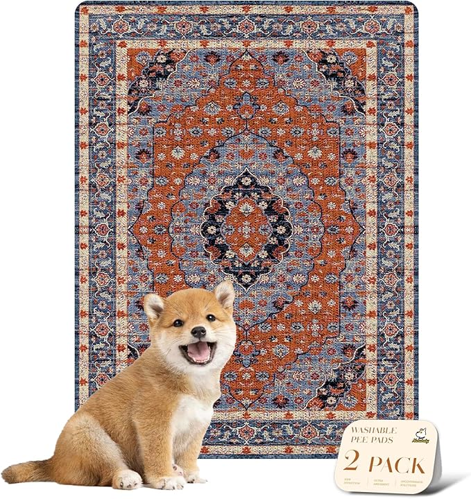 nunubaby Washable Pee Pads for Dogs, Stylish, Non-Slip and Leak-Proof Pee Pads. Reusable Potty Pads for Dogs for Crates and Floors.(Red/Multi, 18" x24")