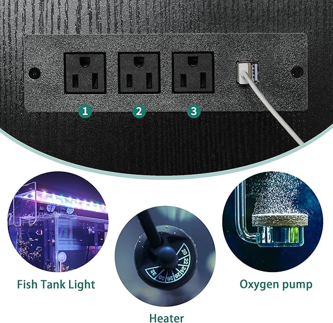 YITAHOME 90-120 Gallon Reptile Tank Stand with Power Outlet & LED Light, Heavy Duty Aquarium Stand w Accessories Storage Cabinet - Metal Fish Tank Stand for Turtle, Reptile, 2000LBS Capacity, Black